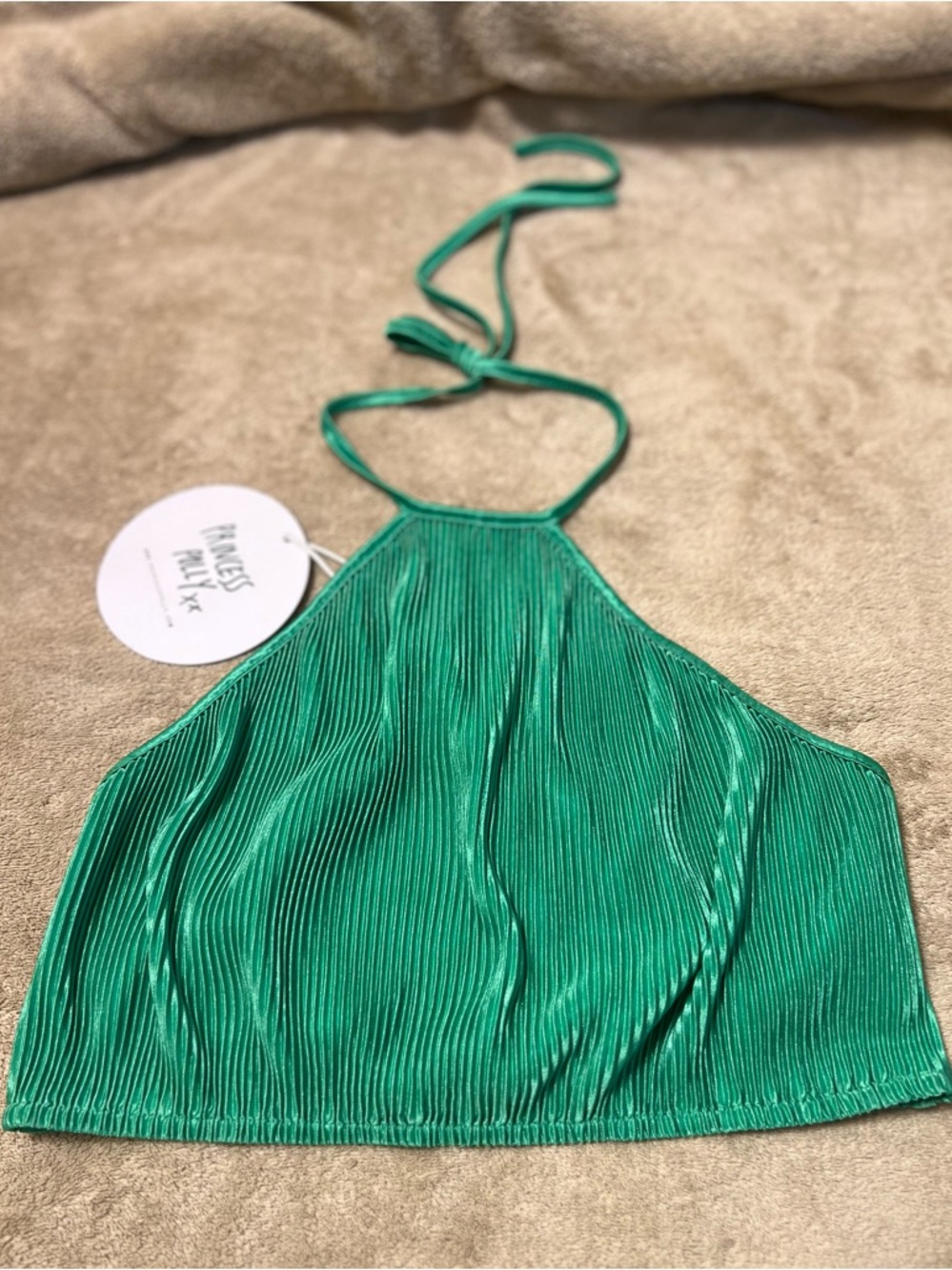 NWT Princess Polly Green Halter Crop Top Size 2 XS